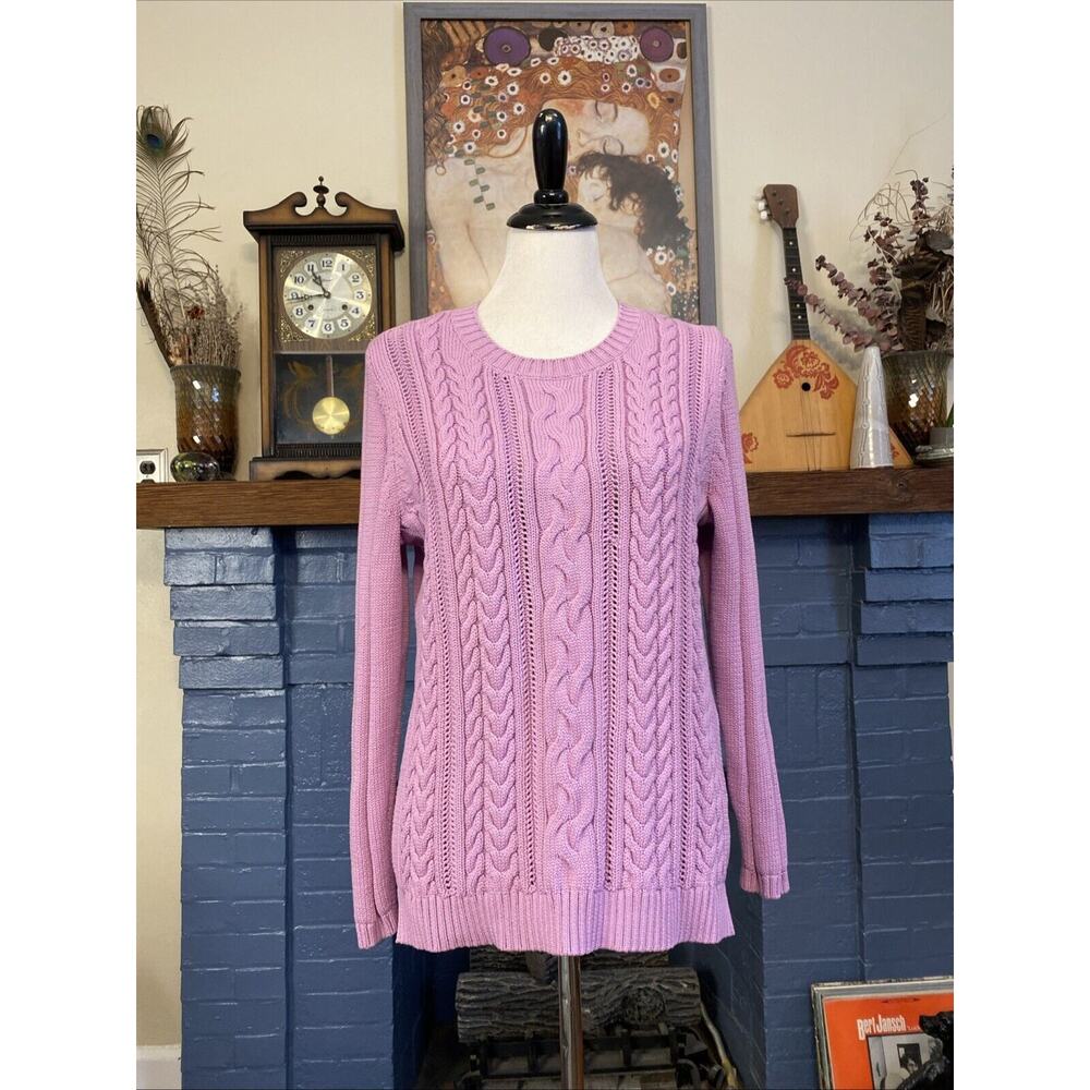 TALBOTS Sweater Womens Large Petite Lilac Cable Knit Crew Preppy Career Casual